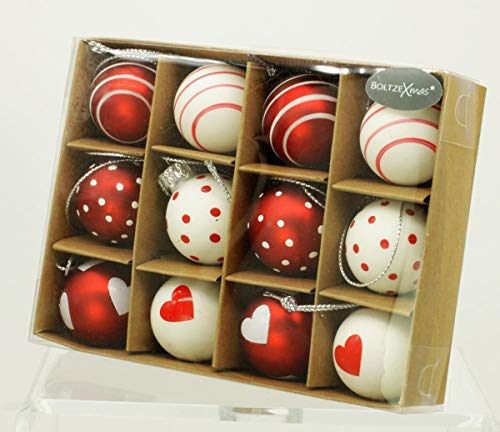condecoro Christbaumkugel rot weiß Weihnachtskugel 12er Set