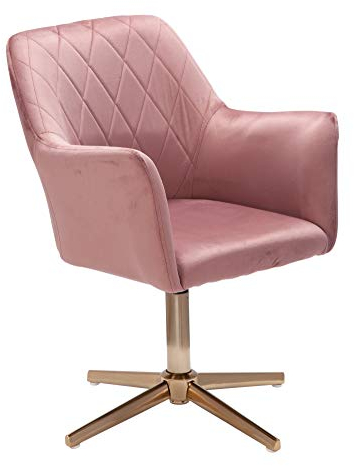 Wohnling Chaise de bureau chaise pivotante design velours rose avec dossier | chaise coque 120 kg réglable en hauteur | Chaise de travail sans roulettes | Chaise bureau bureau à domicile Rotatif