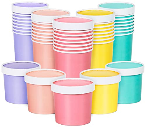 MATICAN Lot de 40 gobelets à crème glacée en papier avec couvercles, 325 ml, gobelets à soupe avec couvercles, récipients jetables pour crème glacée, 325 ml, 4 couleurs pastel