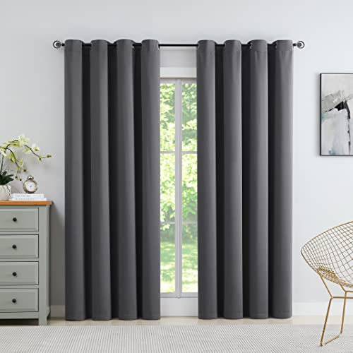 WEST LAKE Dark Grey Blackout Curtain 66 x 90 Drop Triple Weave Thermal Insulated Drape with Eyelets Noise Reducing Room Darkening Window Treatment 2 Panels for Bedroom, Living Room, Dark Gray