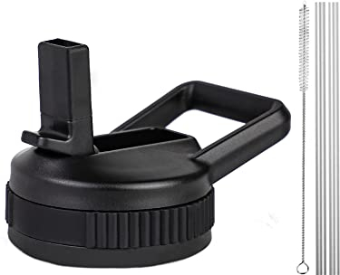 Straw Lid for Hydro Flask Wide Mouth 18, 20, 32, 40, 64oz, Great Spout Cap for Simple Modern, Takeya, Iron Flask and Other Brands, BPA-Free & Leak Proof & Black (straw lid D)