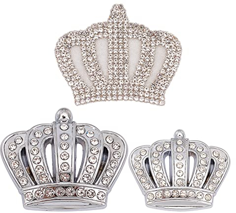 SUPERFINDINGS 3pcs 3 Größen 3D Bling Auto Emblem Abzeichen Aufkleber Silber Strass Krone Aufkleber Klebstoff Aufkleber Dekoration Für Auto Computer Gepäck Dekoration
