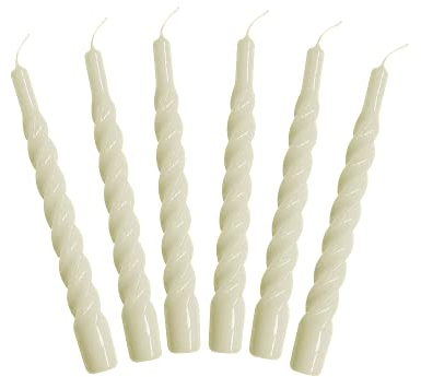 Candles with a Twist®, Stabkerzen gedreht, Hergestellt in Italien, 25 Farben verfügbar, Tafelkerzen lackiert, Spiralkerzen lange Brenndauer 5 Stunden, Kerzen Deko, 6 Stück, 2,2 x 21cm (Creme)