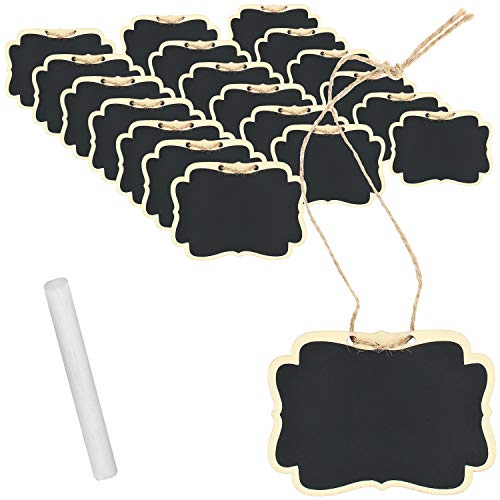 com-four® 20x Mini Holztafel-Set für Kräuter und Zimmer-Pflanzen, Anhänger aus Holz mit Kreide zum Beschriften für Pflanzentöpfe, Saatgut, Samen (20 Stück - natur/hänger)