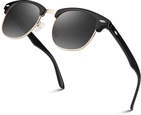 LINVO Polarisierte semi-randlose Sonnenbrille Herren Damen, klassische dunkle Retrobrille mit halbem Rahmen und UV Schutz