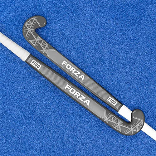 FORZA Mazza da Hockey F100-100% in Fibra di Vetro | Mazza Hockey con Arco Medio | Bastoni da Hockey (95cm, Grigio - Borsa Deluxe)