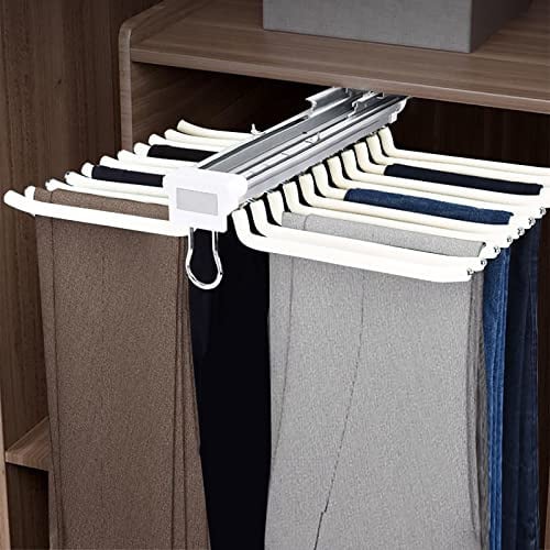 Hosenbügel Ausziehbarer Kleiderbügelhalter Multifunktion Hosenhalter Hosenbügel Hosenauszug Ausziehbar mit Dämpfer für Kleiderschrank