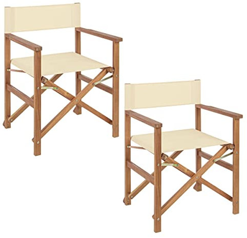 Yellow shop - NOEMI Set coppia 2 sedie regista da giardino spiaggia esterno in legno di acacia e tessuto ecrù