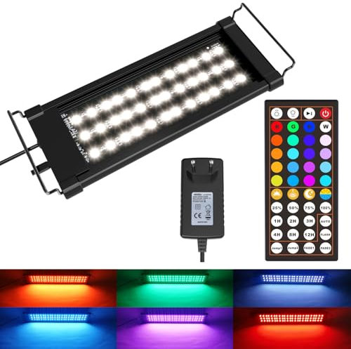 WOINO 30-50cm Aquarium Beleuchtung 15W 66 LEDs Aquarium Lampe,RGBW Vollspektrum,24/7 Timer,Tag/Nacht-Modus,44 Tasten Fernbedienung,Marine Süßwasser Koralle