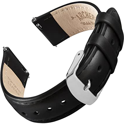 Archer Watch Straps - Uhrenarmbänder mit Schnellverschluss aus Hochwertigem Genarbtem Leder (Schwarz/abgestimmtes Garn, 20mm)