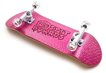 SPITBOARDS 32mm Fingerboard Complete Real Wood Set-Up (Pre-Assembled, 5-Layers), Trucks with Nuts, Bearing Wheels, Foam Grip Tape, (Deck: pink, Trucks: White, Wheels: transparent)