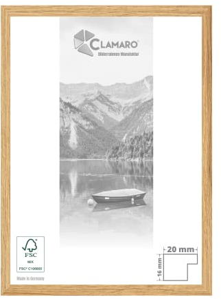 CLAMARO 'COLLAGE 20' Bilderrahmen 50x100 handgefertigt nach Maß | Eiche Catania | Moderner 20 mm breiter slim Design MDF Holzbilderrahmen inkl. Acrylglas, Rückwand und Aufhänger