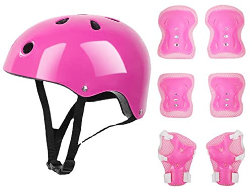 VBESTLIFE Juego de Equipo de Protección para Casco para Niños, Que Incluye Coderas para Casco, Rodilleras, Muñequeras para Patinaje sobre Ruedas (Rosa)