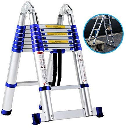 SIGOLY Gardening Courtyard Aluminium Extendable Ladders With Stabilizer Bar, Blue Multipurpose DFtelescopic Ladders, Folding Heav Marriage
