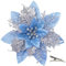 MIKAILE 20 Piezas Flores de Navidad Artificiales con Clip, Poinsettia Artificial para Árbol de Navidad con Purpurina, Flores Artificiales para Guirnalda y Corona Decoración Navideña (Plata Azúl)
