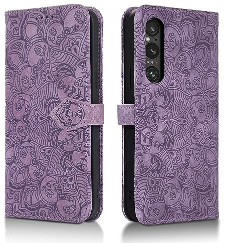Succtopy Handyhülle für Sony Xperia 1 V - PU Leder Hülle Mit Kartenfächer und Standfunktion - Klapphülle Flip Wallet Cover Case Schutzhülle - Violett
