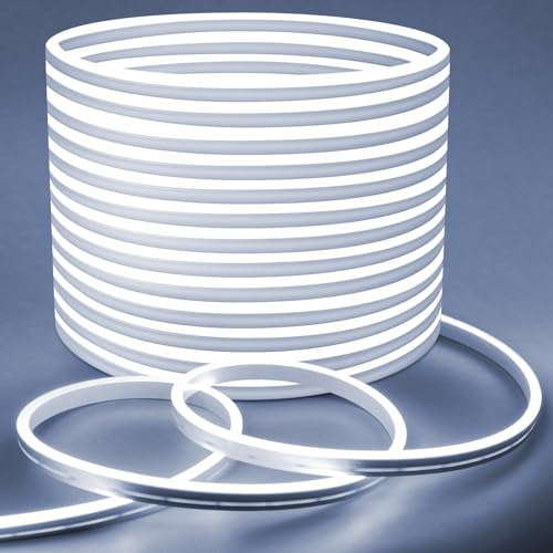 Lamomo LED Strip Weiß 20m, 24V Dimmbar Neon LED Streifen, Wasserdicht 6000K LED Lichtband, Silikon Flexibel 2400 LEDs Lichtleiste mit Netzteil für Schlafzimmer, Wohnstube, Küche