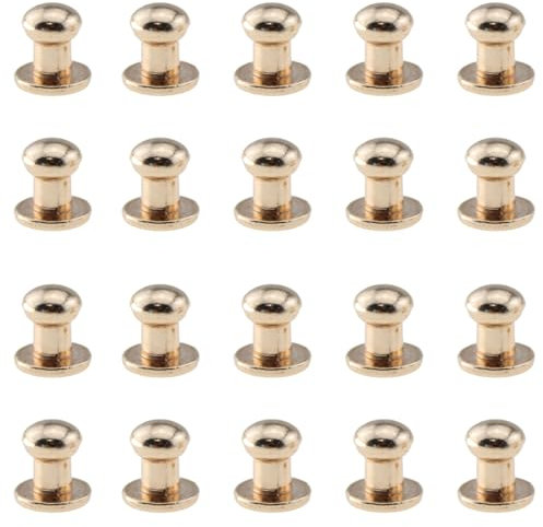 TAODAN 20 tornillos de botón de cabeza redonda de latón macizo dorado claro, remaches de cuero, tornillos Chicago, remaches de botón para cuero, manualidades, cinturón, cartera, bolso, reparación de