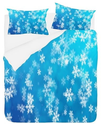 phonxia Bettwäsche 135x200 Schneeflocke - Druck Bettbezug 135x200 cm für Kinder mit Reißverschluss Bettwäsche-Sets 135 x 200 2 Kissenbezug 80x80 cm Mikrofaser Atmungsaktiv