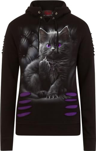 Spiral Cattitude Frauen Kapuzenpullover schwarz/lila S 100% Baumwolle Katzen, Rockwear
