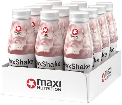MaxiNutrition MaxShake Protein Milchshake Erdbeere, 12x 330ml, cremiger Eiweiß-Shake für unterwegs, 25g Protein, low fat & low carb, laktosefrei, ohne künstliche Aromen, Made in Germany