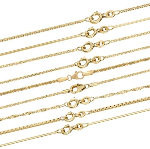 hoplo holzenplotz Edle feine dünne filigrane Goldkette massiv 333-8 Karat Gold Halskette, Länge der Kette:50 cm Halskette, Kettenart Auswahl:Panzerkette 0.8 mm