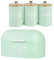 Xiaojikuaipao Vintage Metal Bread Box & Spice Canister Set for Kitchen Storage - Large Green Countertop Bread Bin and Airtight Jars with Bamboo Lids - Retro Style Food Containers with Extra