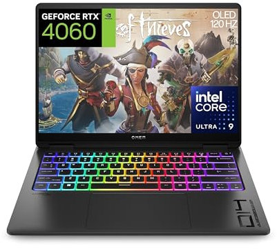 HP OMEN Transcend 14-fb0008ns - Ordenador Portátil Gaming de 14 OLED 2.8K 120Hz (Intel Core Ultra 9 185H, 32GB RAM, 1 TB, NVIDIA GeForce RTX 4060, FreeDOS) Negro - Teclado QWERTY Español