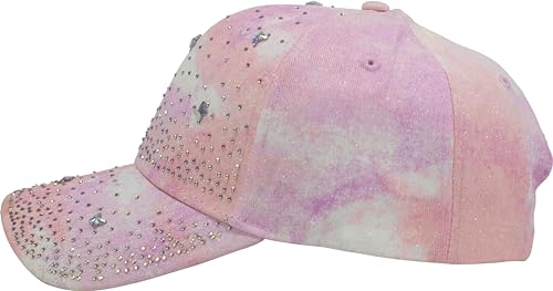fashionchimp Damen Baseballcap mit Glitzersteinen aus 100% Baumwolle, Vintage Cap mit Glitzer, stufenlos verstellbar (Batik-Rose)