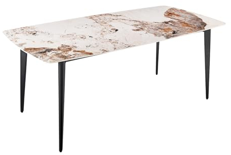 riess-ambiente.de Moderner Esstisch Milano 180cm weiß marmoriert Naturstein Keramik Schwarze Metallbeine Esszimmertisch Küchentisch Tisch