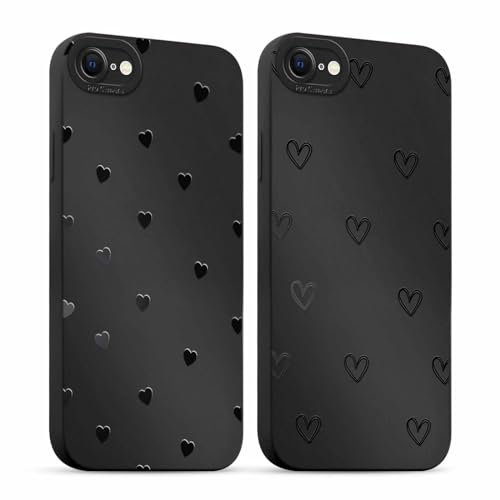 ZhuoFan 2 Stück Handyhülle für iPhone 8/7/iPhone SE 2022/2020 hülle 4,7'', Aesthetic Liebe Muster Design Schwarz Weiche Silikon Stoßfest Kameraschutz Schutzhülle Mädchen Case für iPhone 7, 04