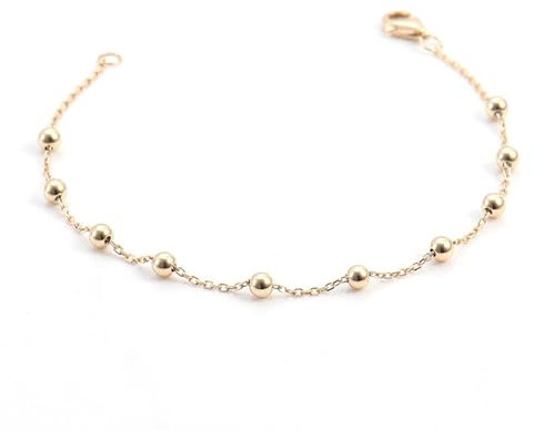 Epinki Echt Goldschmuck, 750 Gold Armband, Kugel Gliederarmband für Damen, 18K Gold Bettelarmband Anhänger Charms 19cm