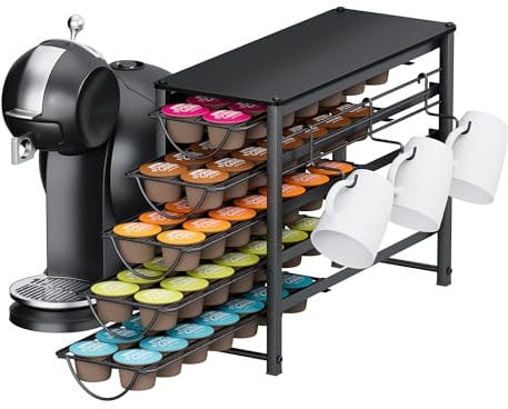Kaffee Kapselhalter für Dolce Gusto, Kaffeekapseln Aufbewahrung von 70 Kaffeekapseln, 5-Stöckige Metall Kapselschublade mit Leise Schienen & Anti-Rutsch-Füße