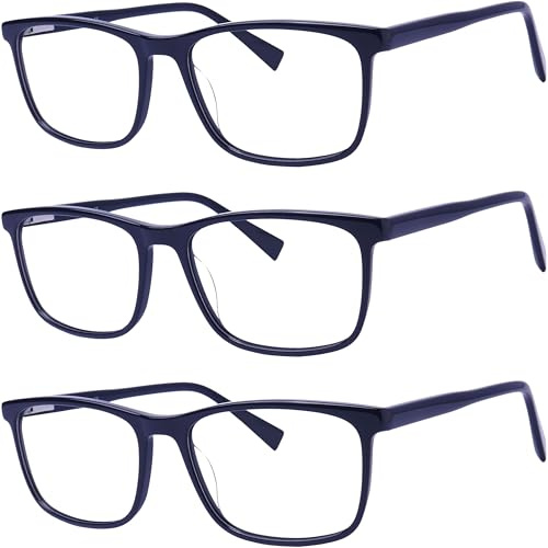 Cvantus Lunettes de lecture 3 pcs Premium | Qualité Ordonnance - Faites par des opticiens | Anti-lumière bleue & UV, Antireflet | Lunette loupe homme & femme carrées noires +3.00