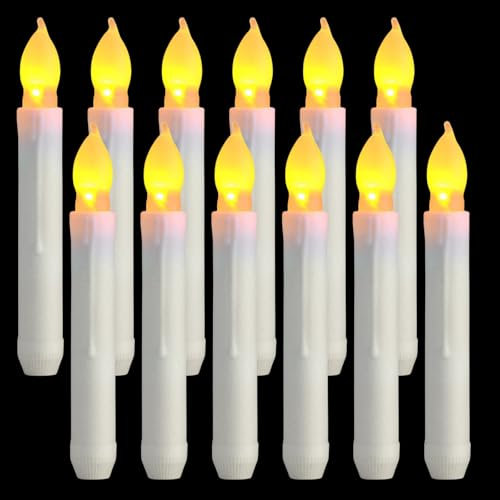 12 Stück LED kerzen flackernd: LED Stabkerzen, LED elektrische stabkerzen, Flammenlose Flackernde Batteriebetriebene, Schwebende Kerzen warmweißes Licht für Weihnachten Party Esstisch Dekoration