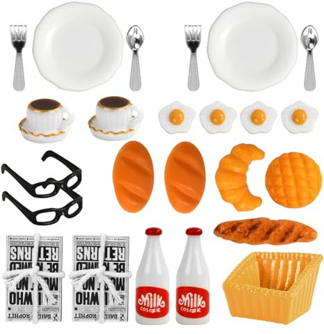 Ensemble de Nourriture Miniature pour Poupée, Miniature Nourriture Accessoires, Accessoires de Cuisine Kit de Nourriture et de Vaisselle, pour Maison de Poupée Miniature Décoration