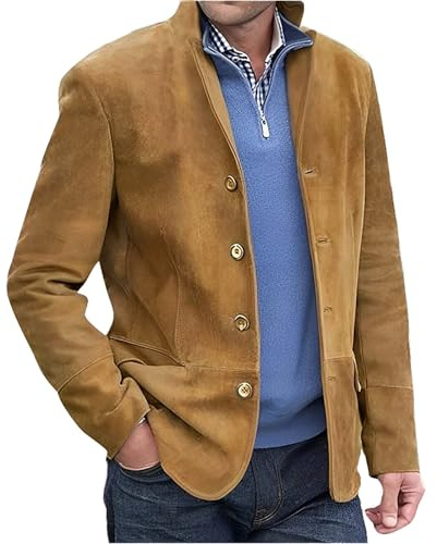 vejtmcc Men's Jacket Blazer Long Sleeve Lapel Cord Blazer, Single Breasted Plain Casual Blazer Coat with Jacket, Slim Fit Modern Suit Jacket, Vests Suede Jacket, Casual Slim Button Suit, brown, XXL