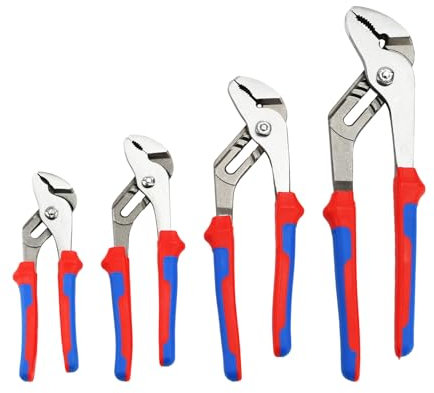 4-Piece Groove Joint Pliers Set with Bi-Material Handles, Tongue and Groove Pliers Set Included 12-in, 10-in, 8-in and 6-in, Perfect for Plumbing Repair and Basic Home Maintenance (Blue red)