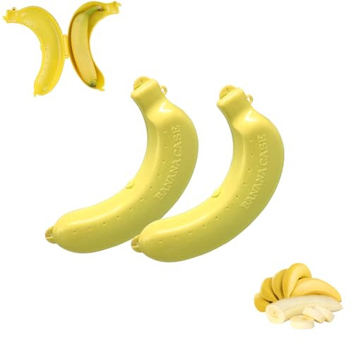 Bananenbox 2er Set Gelb Bananenbehalter Großer Bananendose 100% BPA Freie Bananen Aufbewahrungsbox für Arbeit Schule Reisen Bananenbox für Frische Bananen und Sichere Aufbewahrung Spülmaschienenfest