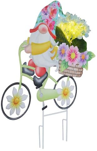 GLOBO LIGHTING Lampe solaire d'extérieur LED - Lampe de jardin multicolore - Nain sur vélo - Hauteur : 52,5 cm