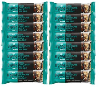 B'GOOD DARK CHOCOLATE NUTS & SEA SALT BARS (16 x 40g) - Gluten Free Bars, Healthy Chocolate Bars | Dark Chocolate Bars Multipack, Nut Bars Healthy, High Fibre Bars | Bulk Chocolate Bars Snack Size