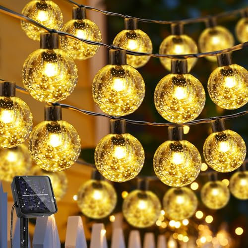 Solar Garden Lights Outdoor, 60 LED 12M/39Ft Solar String Lights Outside Waterproof, 8 Modes Crystal Ball Fairy Lights String Decorative for Patio Yard Camping Ggazebo Party Wedding Porch(Warm White)