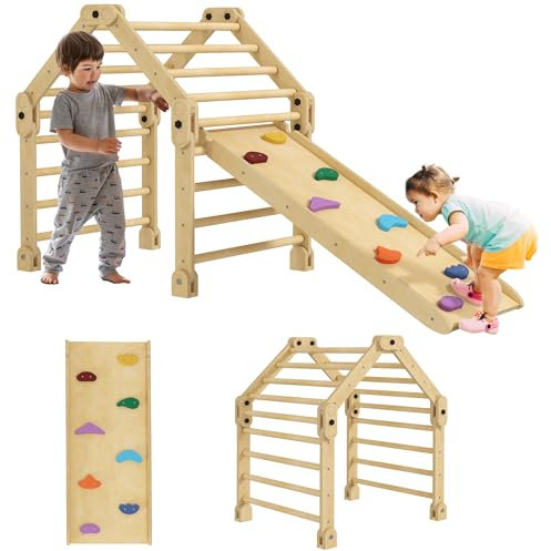 AIYAPLAY 3 en 1 Échelle d'escalade avec Rampe et Toboggan, Aire de Jeux Pliable pour Enfants, Jouet d'escalade pour Enfants de 18 à 48 Mois, Charge 50 kg, Multicolore