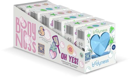 BODYNESS Bath Bomb Neon Heart 6er Pack - 6x Badekugel in Herzform, Badebomben für Hautpflege und Entspannung mit Kokosnussöl und Aroma, 6x 120g