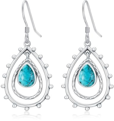 DOLIOX Southwest Real Turquoise Earrings for Women 925 Sterling Silver Genuine Boho Style Green Teardrop Gemstone Earring Jewelry for Her Wife Mom