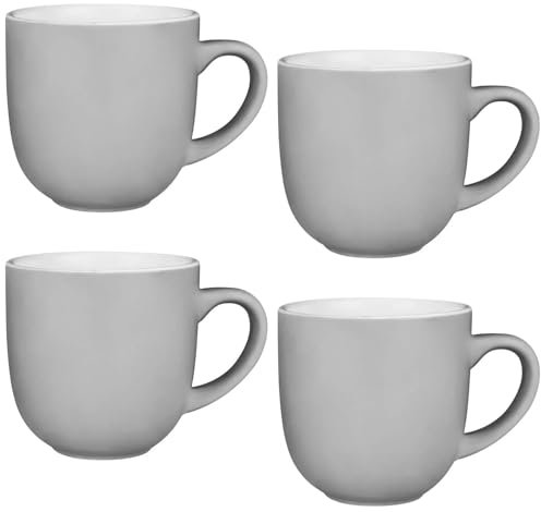 dylex Grey Gloss Mugs Set, 350ml Tea and Coffee Cups, 4-Piece Kitchen Set