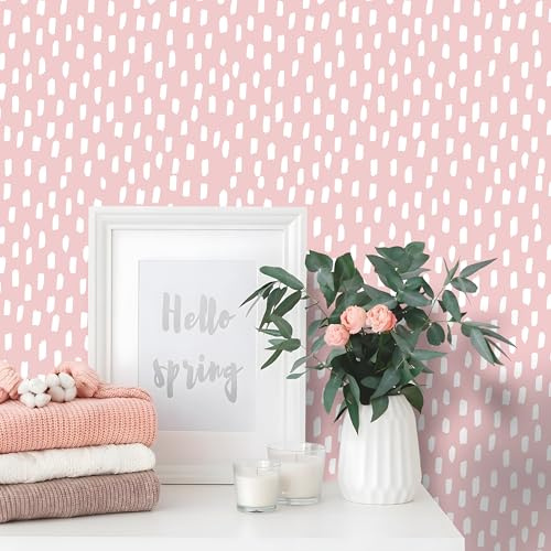 HAOKHOME Pink Wallpaper Self Adhesive Boho Dots Wall Paper for Bedroom | Removable Peel and Stick Pink/White Contact Paper for Girls Room 3m x 44cm