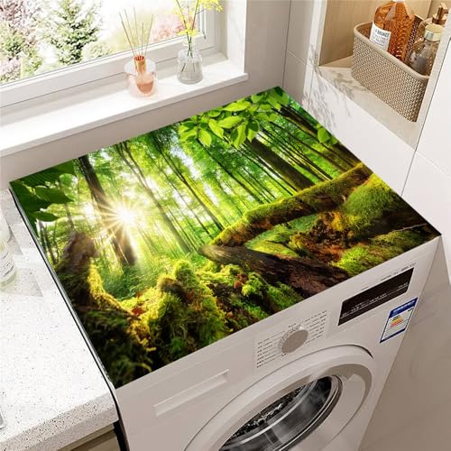 Highdi Tapis pour Dessus de Machine à Laver, Tapis de Protection Antidérapant pour Dessus de Machine à Laver Diatomée Découpable pour Chargement Frontal Sèche-Linge (40 * 50cm,Arbre vert 5)