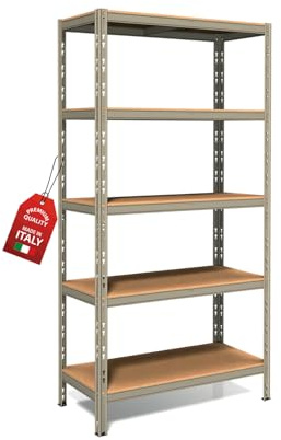 OWIJI Scaffale Metallo Garage 5 Ripiani Legno Premium Quality 180x40x100 cm Made in Italy 200 Kg a Ripiano Scaffalatura Regolabile Organizzazione Magazzino Officina Cucina Ristorante Carico Pesante
