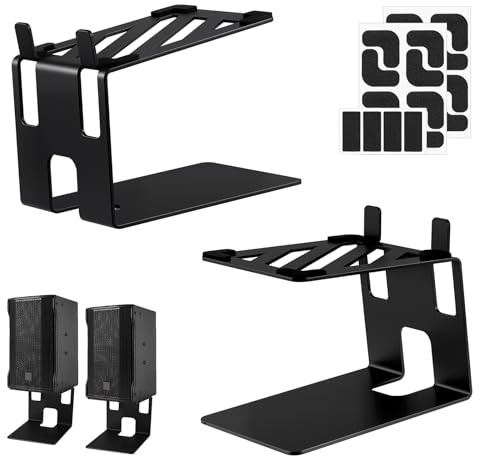 Faankiton Desktop Speaker Stands, Thickened Desk Audio Stands, Support up to 20kg Each, Carbon Steel Speaker Stand, Heavy Duty Metal Speaker Riser with Anti-Vibration Pads, 5°Tilt for Optimal Sound（A）